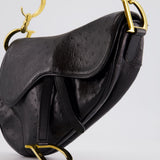 Christian Dior by John Galliano 2000 Black Ostrich Saddle Bag with Gold Hardware