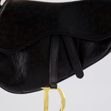 Christian Dior by John Galliano 2000 Black Ostrich Saddle Bag with Gold Hardware