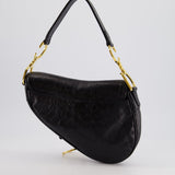 Christian Dior by John Galliano 2000 Black Ostrich Saddle Bag with Gold Hardware