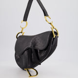 Christian Dior by John Galliano 2000 Black Ostrich Saddle Bag with Gold Hardware