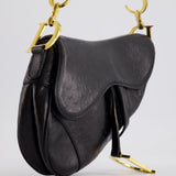 Christian Dior by John Galliano 2000 Black Ostrich Saddle Bag with Gold Hardware