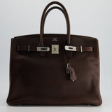 Hermès Birkin 35cm Bag in Chocolate Novillo Leather with Palladium Hardware