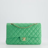 Chanel Mint Green Medium Classic Double Flap in Caviar Leather with Champagne Gold Hardware