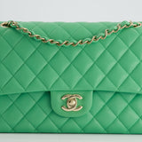 Chanel Mint Green Medium Classic Double Flap in Caviar Leather with Champagne Gold Hardware