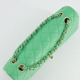 Chanel Mint Green Medium Classic Double Flap in Caviar Leather with Champagne Gold Hardware