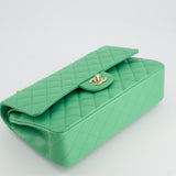 Chanel Mint Green Medium Classic Double Flap in Caviar Leather with Champagne Gold Hardware