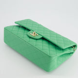 Chanel Mint Green Medium Classic Double Flap in Caviar Leather with Champagne Gold Hardware