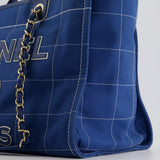 Chanel Blue Canvas Medium Deauville Tote Bag with Champagne Gold Hardware