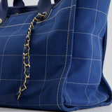 Chanel Blue Canvas Medium Deauville Tote Bag with Champagne Gold Hardware