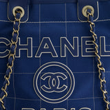 Chanel Blue Canvas Medium Deauville Tote Bag with Champagne Gold Hardware