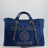 Chanel Blue Canvas Medium Deauville Tote Bag with Champagne Gold Hardware