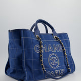 Chanel Blue Canvas Medium Deauville Tote Bag with Champagne Gold Hardware