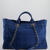 Chanel Blue Canvas Medium Deauville Tote Bag with Champagne Gold Hardware