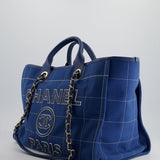 Chanel Blue Canvas Medium Deauville Tote Bag with Champagne Gold Hardware