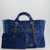 Chanel Blue Canvas Medium Deauville Tote Bag with Champagne Gold Hardware