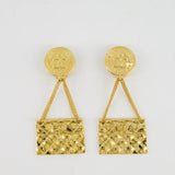 Chanel Vintage Gold Matelasse Bag and CC Logo Coin Clip-On Earrings