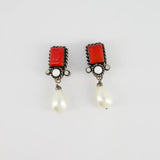 Chanel Silver Vintage 96P Red, Crystal Pearl Drop Detail Clip-On Earrings