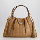 Gucci Beige Quilted Leather Shoulder Bag Dual Tone Hardware and Leather Tassels