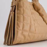 Gucci Beige Quilted Leather Shoulder Bag Dual Tone Hardware and Leather Tassels