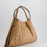 Gucci Beige Quilted Leather Shoulder Bag Dual Tone Hardware and Leather Tassels