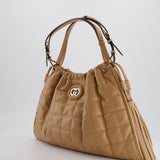 Gucci Beige Quilted Leather Shoulder Bag Dual Tone Hardware and Leather Tassels