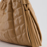 Gucci Beige Quilted Leather Shoulder Bag Dual Tone Hardware and Leather Tassels