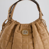 Gucci Beige Quilted Leather Shoulder Bag Dual Tone Hardware and Leather Tassels