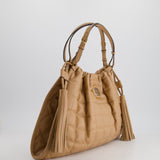 Gucci Beige Quilted Leather Shoulder Bag Dual Tone Hardware and Leather Tassels