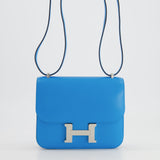 Hermès Constance III Mini 18cm Bag in Bleu Frida Chèvre Chamkila Leather with Palladium Hardware