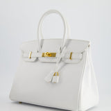 Hermès HSS Birkin Bag 30cm in White Epsom Leather and Gold Hardware