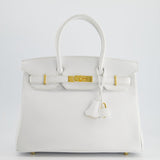 Hermès HSS Birkin Bag 30cm in White Epsom Leather and Gold Hardware