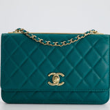 Chanel Blue Quilted Trendy Wallet on Chain Bag in Lambskin Leather with Champagne Gold Hardware