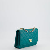 Chanel Blue Quilted Trendy Wallet on Chain Bag in Lambskin Leather with Champagne Gold Hardware