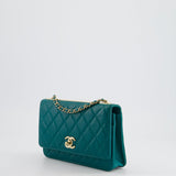 Chanel Blue Quilted Trendy Wallet on Chain Bag in Lambskin Leather with Champagne Gold Hardware