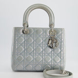 Christian Dior Baby Blue Metallic Medium Lady Dior Bag with Silver Hardware