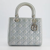 Christian Dior Baby Blue Metallic Medium Lady Dior Bag with Silver Hardware