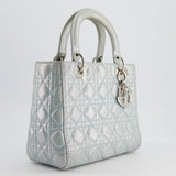 Christian Dior Baby Blue Metallic Medium Lady Dior Bag with Silver Hardware