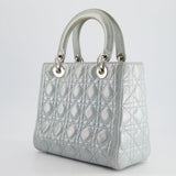 Christian Dior Baby Blue Metallic Medium Lady Dior Bag with Silver Hardware