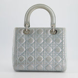 Christian Dior Baby Blue Metallic Medium Lady Dior Bag with Silver Hardware