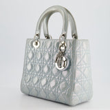 Christian Dior Baby Blue Metallic Medium Lady Dior Bag with Silver Hardware