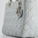 Christian Dior Baby Blue Metallic Medium Lady Dior Bag with Silver Hardware