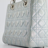 Christian Dior Baby Blue Metallic Medium Lady Dior Bag with Silver Hardware