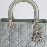 Christian Dior Baby Blue Metallic Medium Lady Dior Bag with Silver Hardware