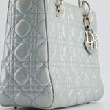 Christian Dior Baby Blue Metallic Medium Lady Dior Bag with Silver Hardware