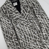 Chanel Black & White Checked Tweed Backless Jacket with Silver Screen Print and Pearl Belt at the Back Size FR 34 (UK 4)