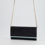 Jimmy Choo Black Glitter Embellished Emmie Tulle Clutch Bag with Silver Hardware RRP £650