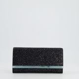 Jimmy Choo Black Glitter Embellished Emmie Tulle Clutch Bag with Silver Hardware RRP £650