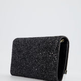 Jimmy Choo Black Glitter Embellished Emmie Tulle Clutch Bag with Silver Hardware RRP £650