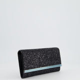 Jimmy Choo Black Glitter Embellished Emmie Tulle Clutch Bag with Silver Hardware RRP £650