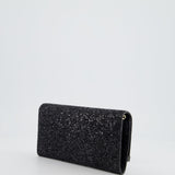 Jimmy Choo Black Glitter Embellished Emmie Tulle Clutch Bag with Silver Hardware RRP £650